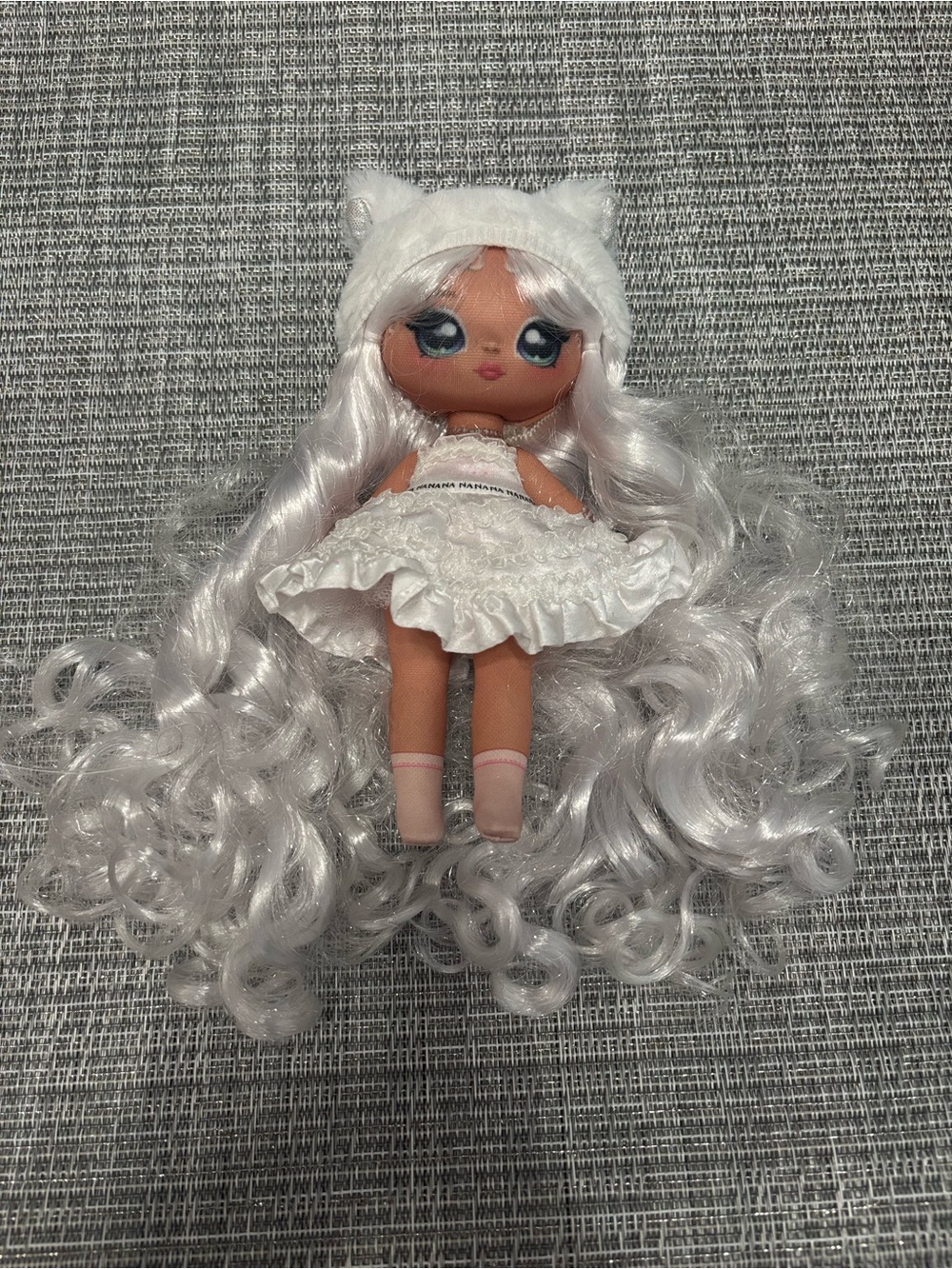White Curly-Haired Fashion Doll with Ruffled Dress